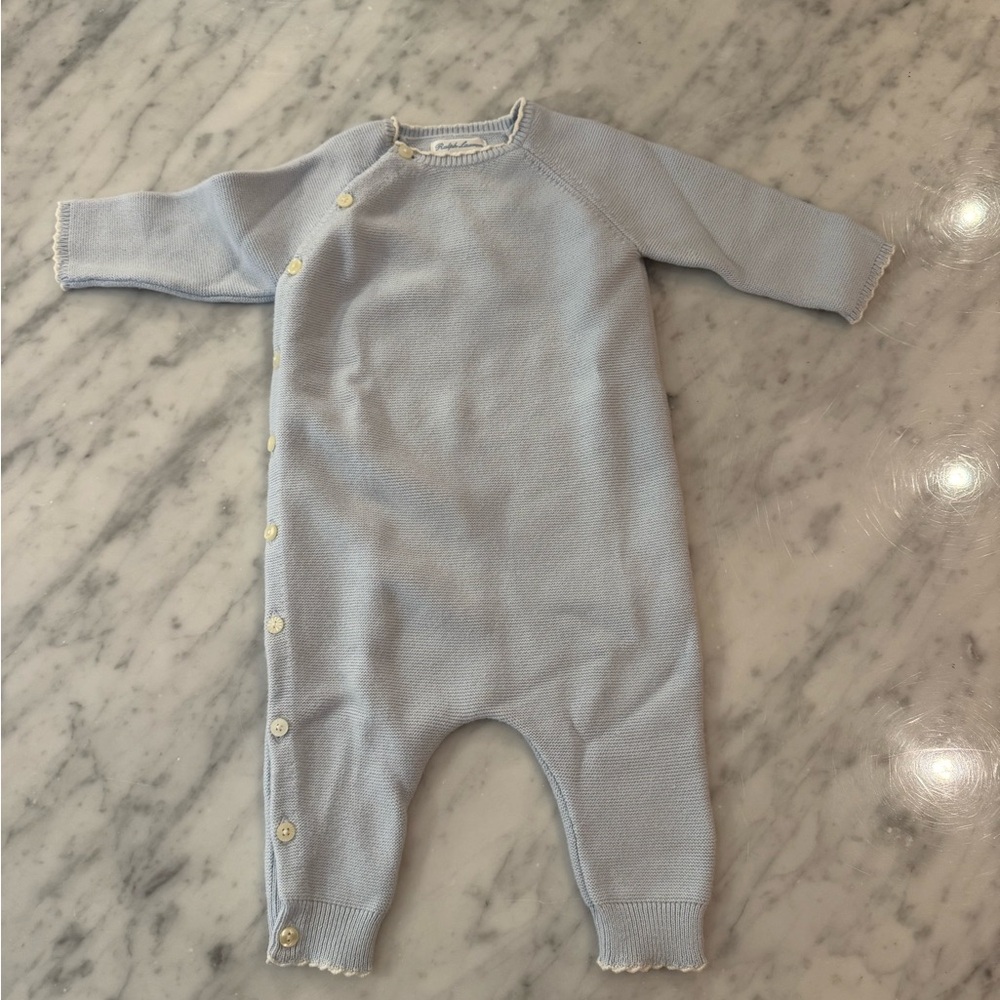Ralph Lauren Pale Blue Knit Footie One-Piece